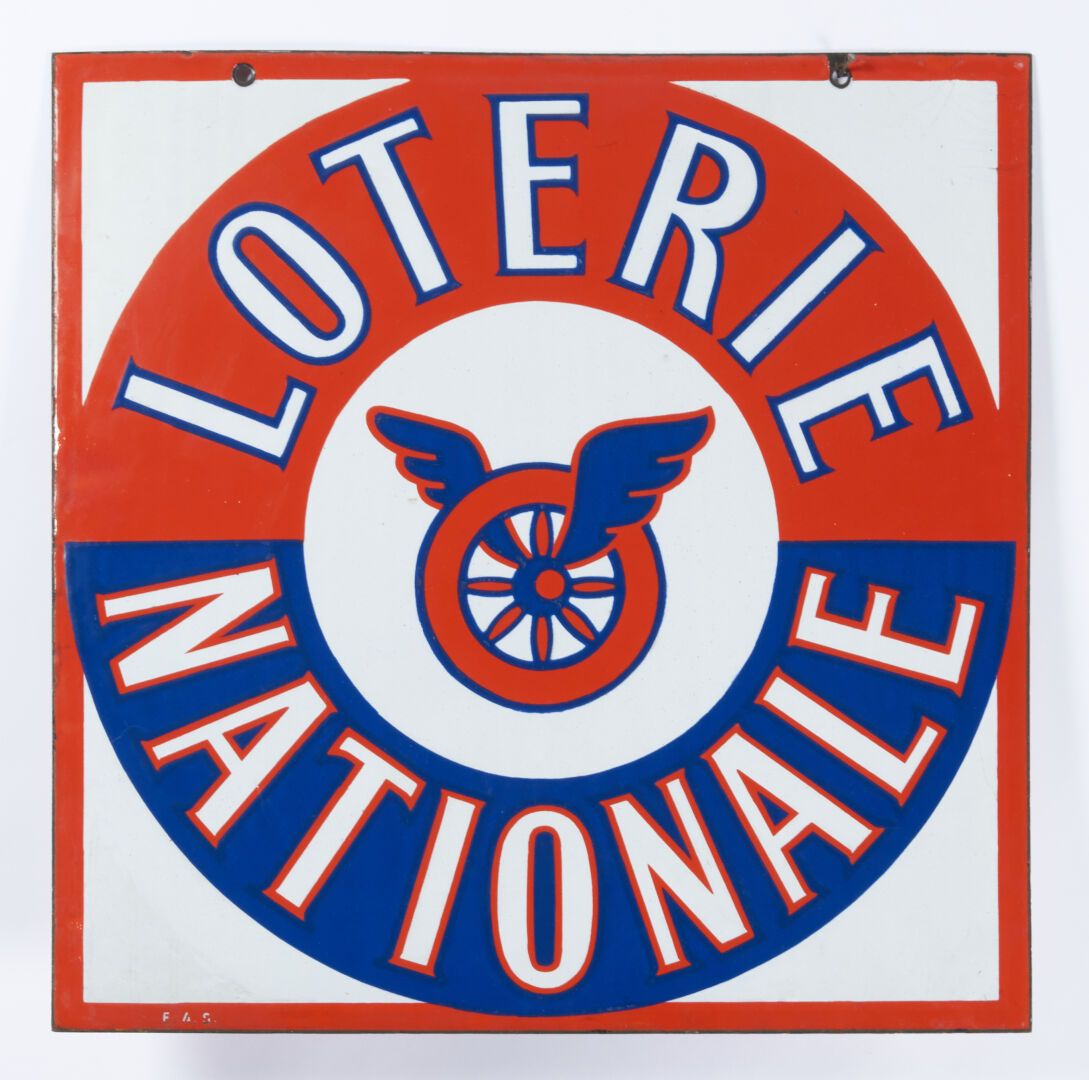 Null Una placa de hierro de doble cara "Lotería Nacional" - 49,5x49,5