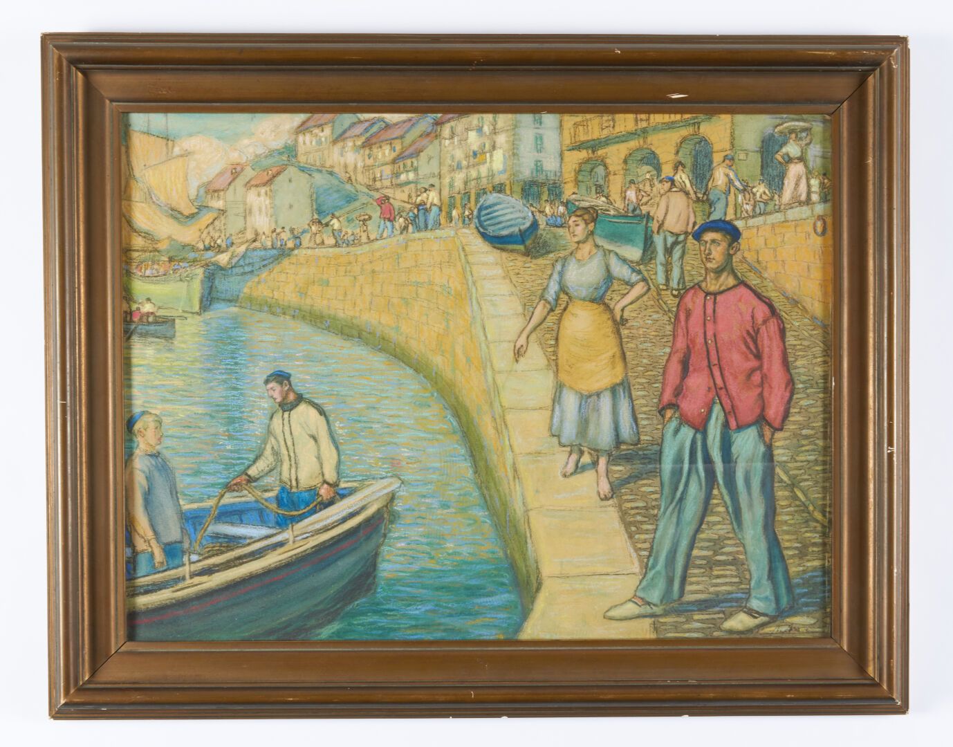 ARRUE Alberto (1878 1944) 
"I pescatori sul molo". 
Pastello firmato in basso a &hellip;