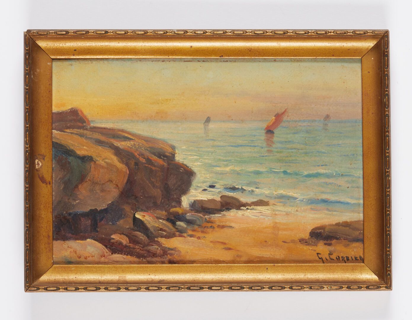 Null 科尔比耶-加斯顿(1869-1945)

"摇滚和帆船"。

右下角签名的板上油画

16 x 24 厘米