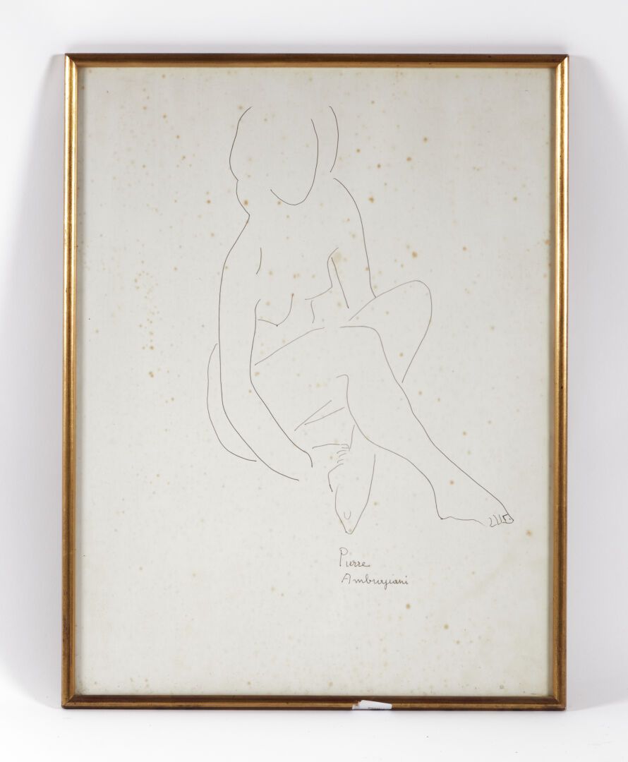 Null 安布罗吉亚尼-皮埃尔

"坐浴"。

用黑色毛毡笔绘制，右下角有签名

62,5 x 47 cm 

(有明显的狐臭)