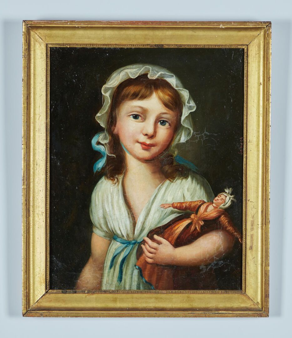Null ECOLE DU XIXe SIÈCLE
"Portrait d'enfant"
Huile sur toile rentoilée, porte u&hellip;