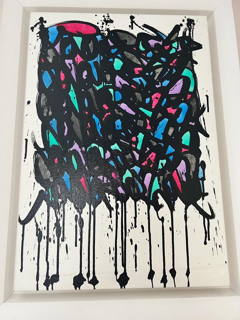 JONONE (né en 1963) 艺术家JONONE的布面丙烯和墨水。独特的工作。标题：《黑暗的阴影》（2020） 艺术家签名（61*45）
带框出售（美&hellip;