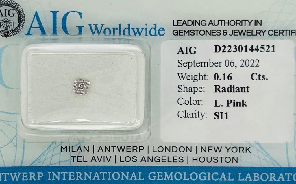 Null DIAMANTE 0,16 CT ROSA CHIARO PUREZZA SI1 - TAGLIO RADIANTE - CERTIFICATO AI&hellip;