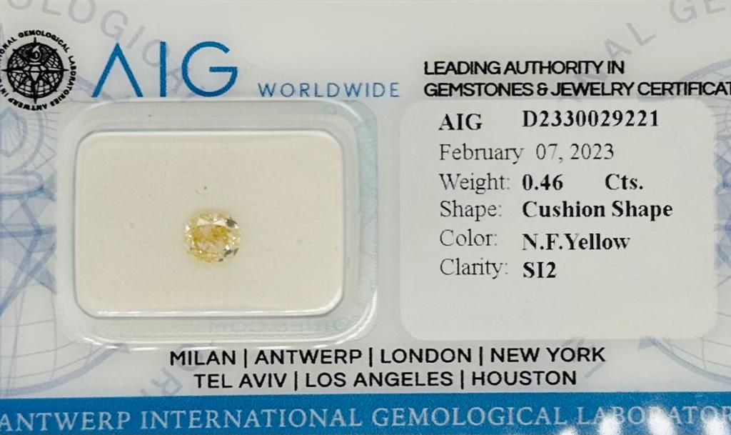 Null 0,46 CT DIAMANTE AMARILLO FANTASÍA NATURAL - CLARIDAD SI2 - TALLA COJÍN - C&hellip;