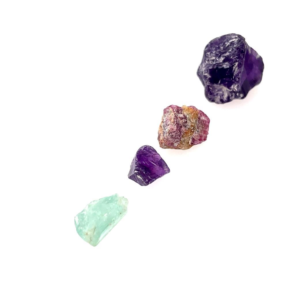 Null 4颗红宝石、海蓝宝石、紫水晶、紫水晶毛坯石36.11克拉 - pr20505