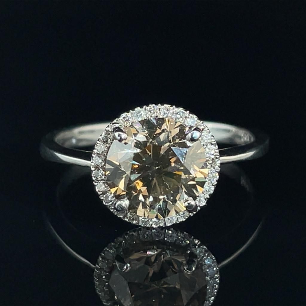 Null 14K白金戒指2.40克莱茵钻石2.06克拉天然香槟/SI1*清晰度提高0.16克拉F/SI1 - RNG21211