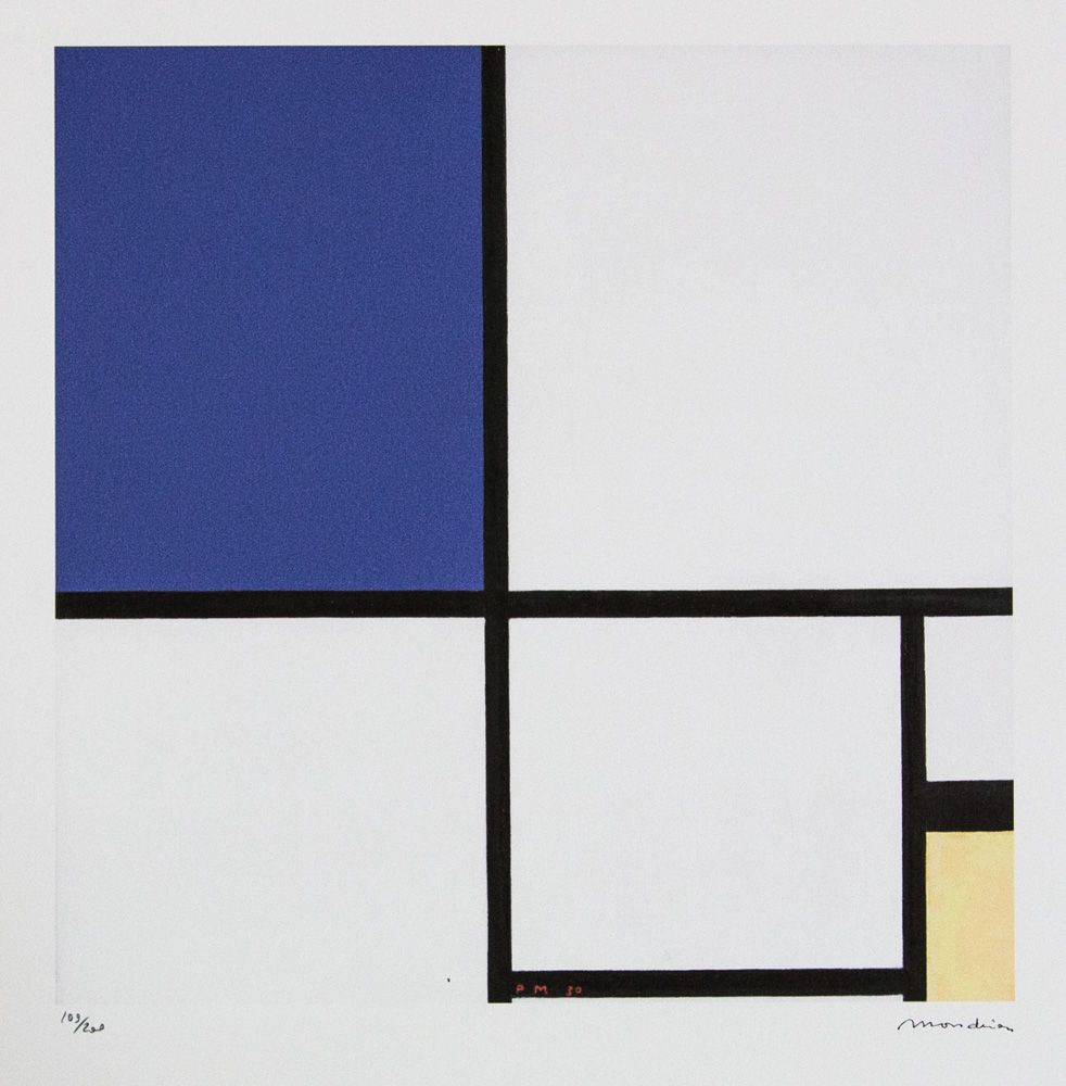 Piet Mondrian 皮埃特-蒙德里安（后）《蓝色和黄色的构图二》石版印刷品，右下角签名，左下角铅笔编号，限量版109/200，左下角出版社印章 "Leo&hellip;