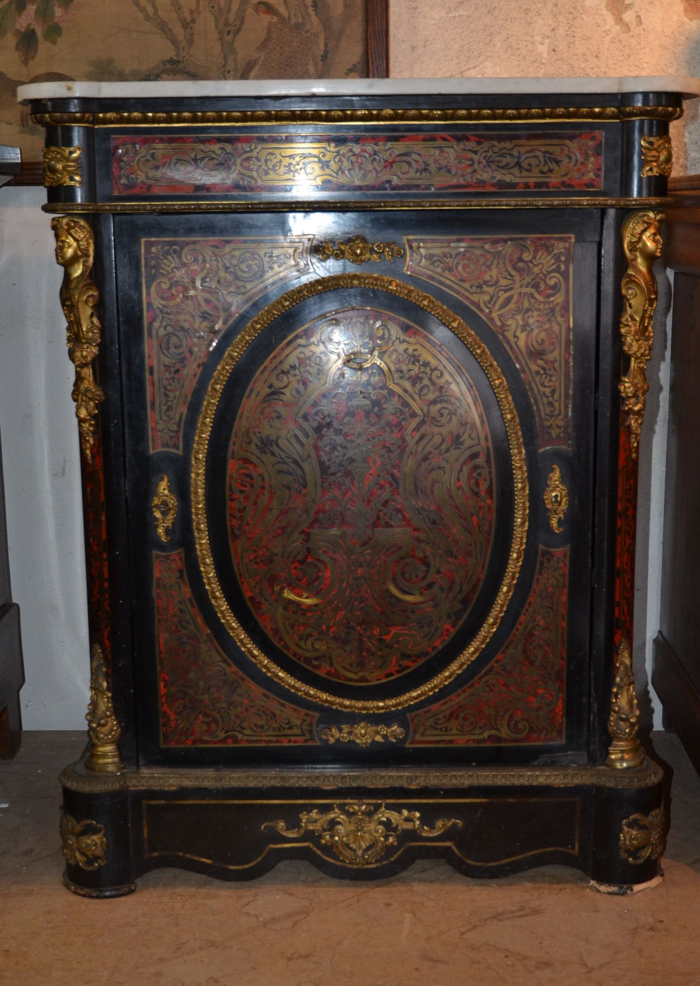 Null Napoleon III period blackened wood furniture decorated with a rich Boulle m&hellip;