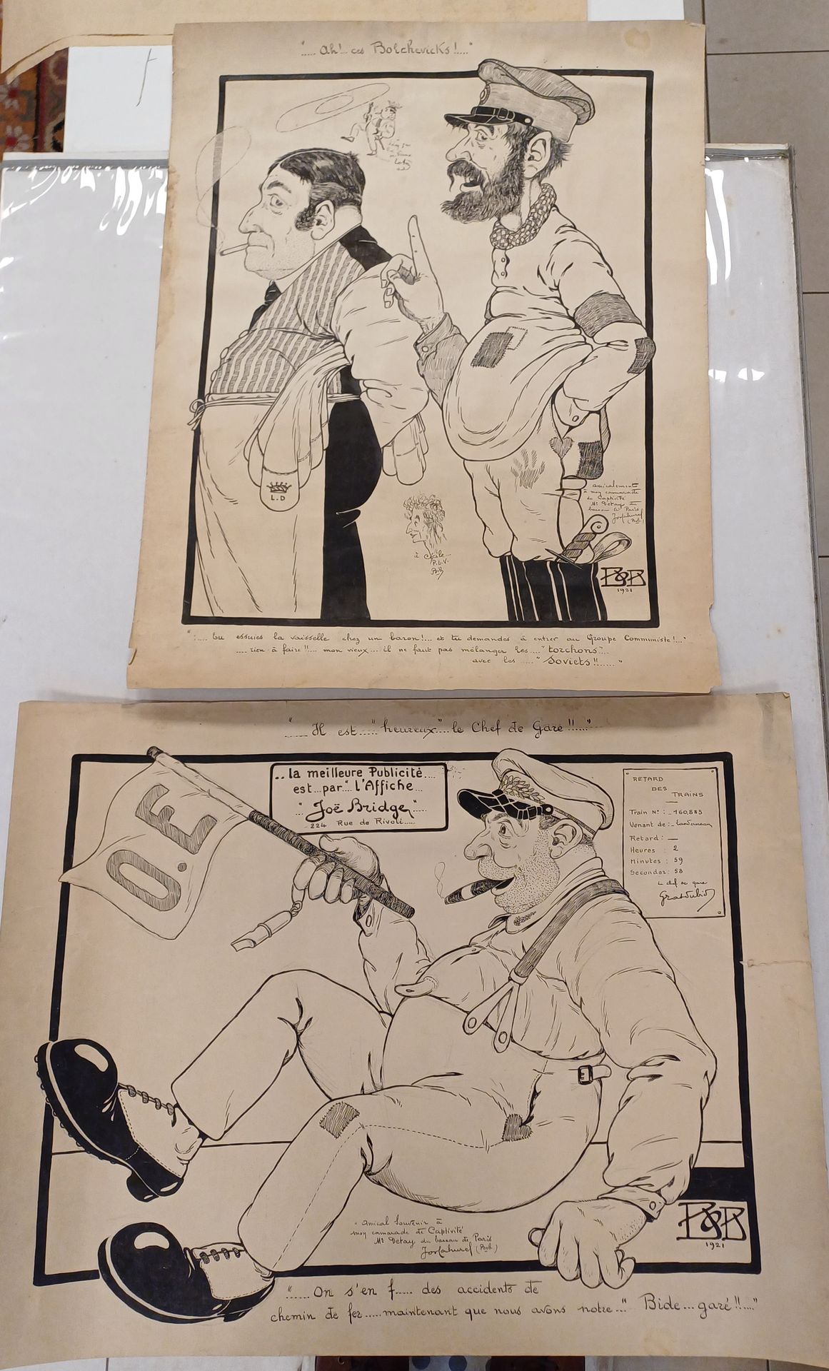 Null Lot de 3 affiches.
Caricatures, circa 1920