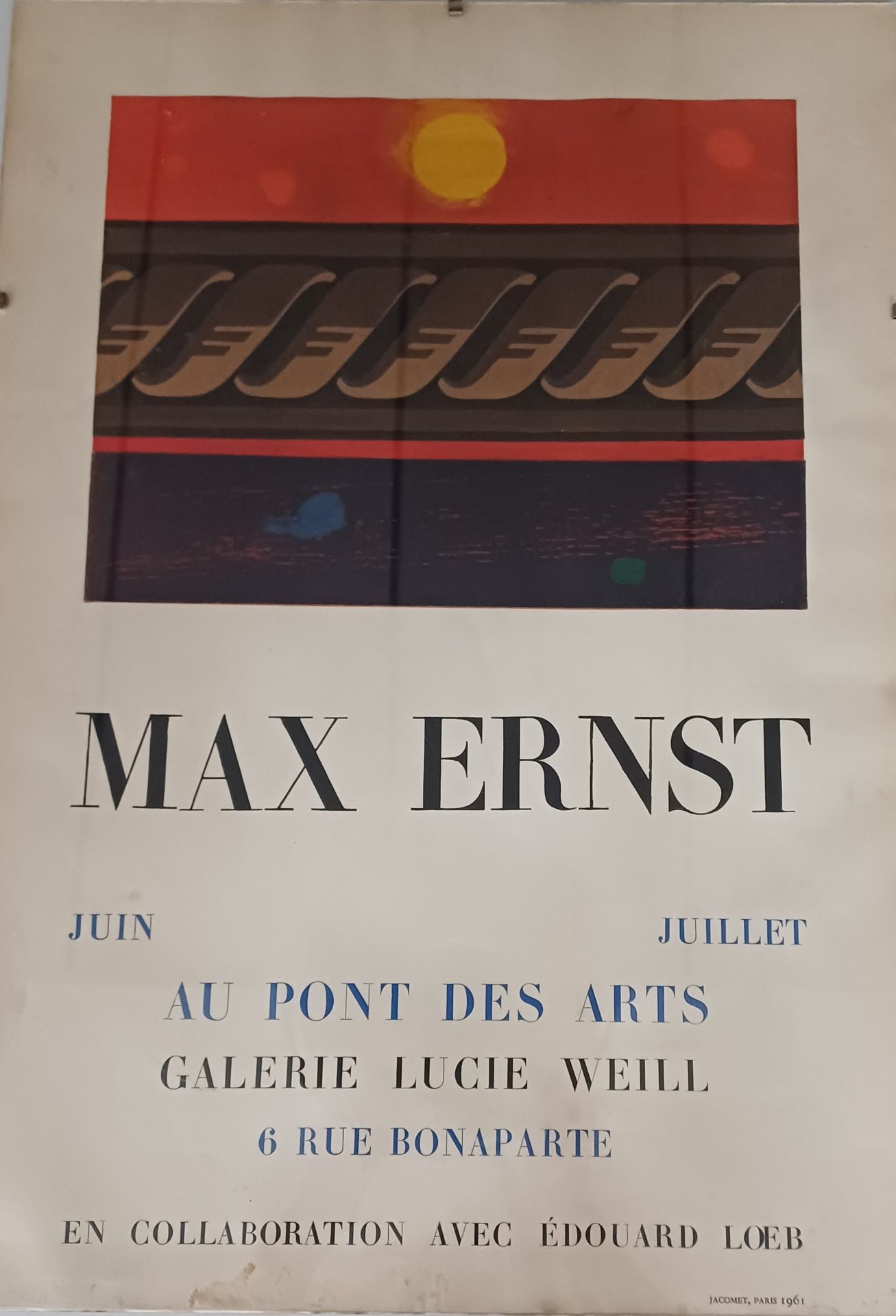 Max Ernst Max Ernst
Affiche
Galerie Lucie Weill 1961
Sous verre, bon état 64 x 4&hellip;