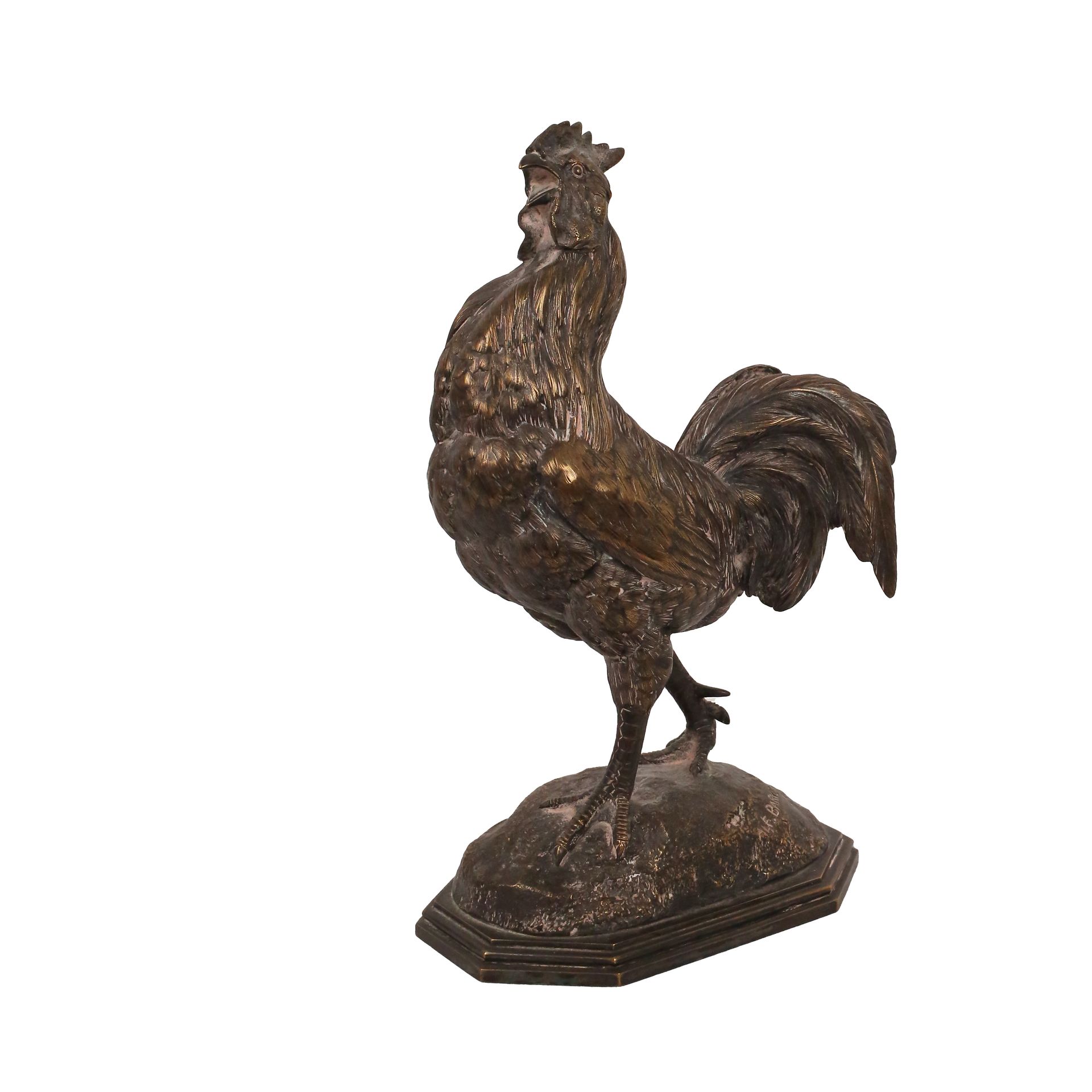 Null 阿尔弗雷德-巴里耶 (1839-1882) 
公鸡 
带有棕色和镀金铜锈的青铜证明 
署名 "AFL.BARYE FILS "的露台上 
H.24厘米