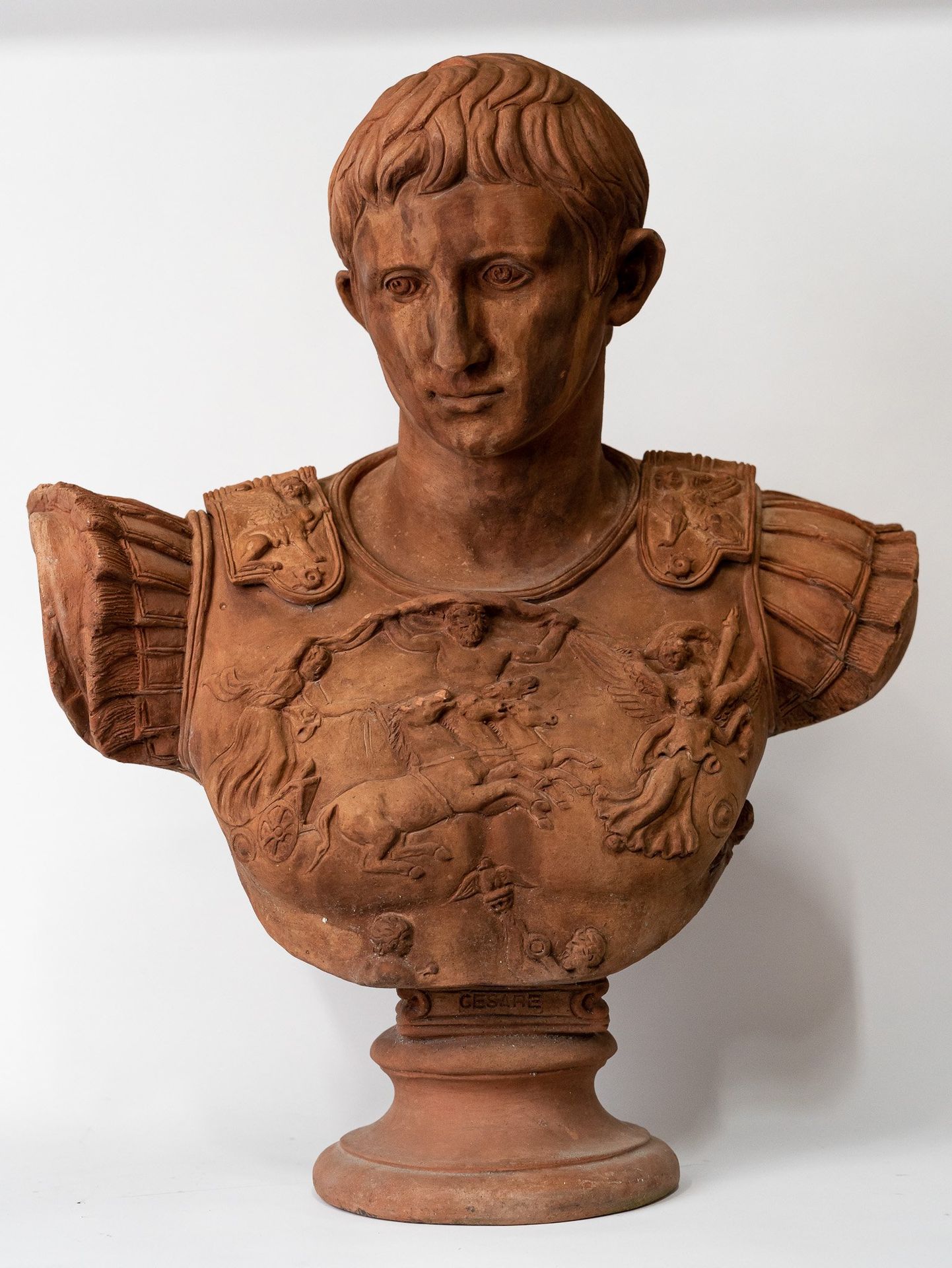 Null Busto di imperatore in terracotta 75x63x30cm