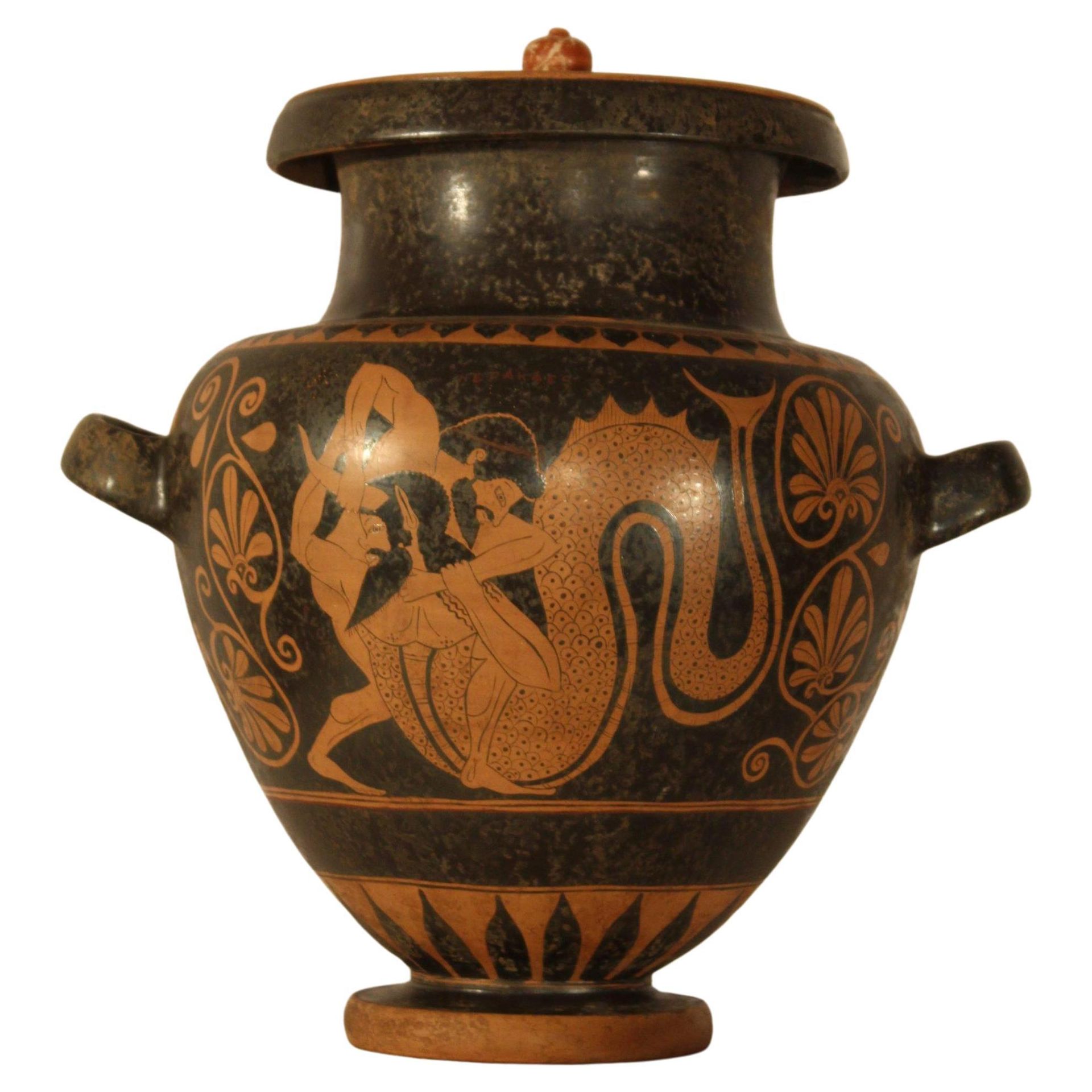 Null Vaso ad anfora, di idria, Ercole e amazzoni in terracotta, 45x35x29cm sec. &hellip;