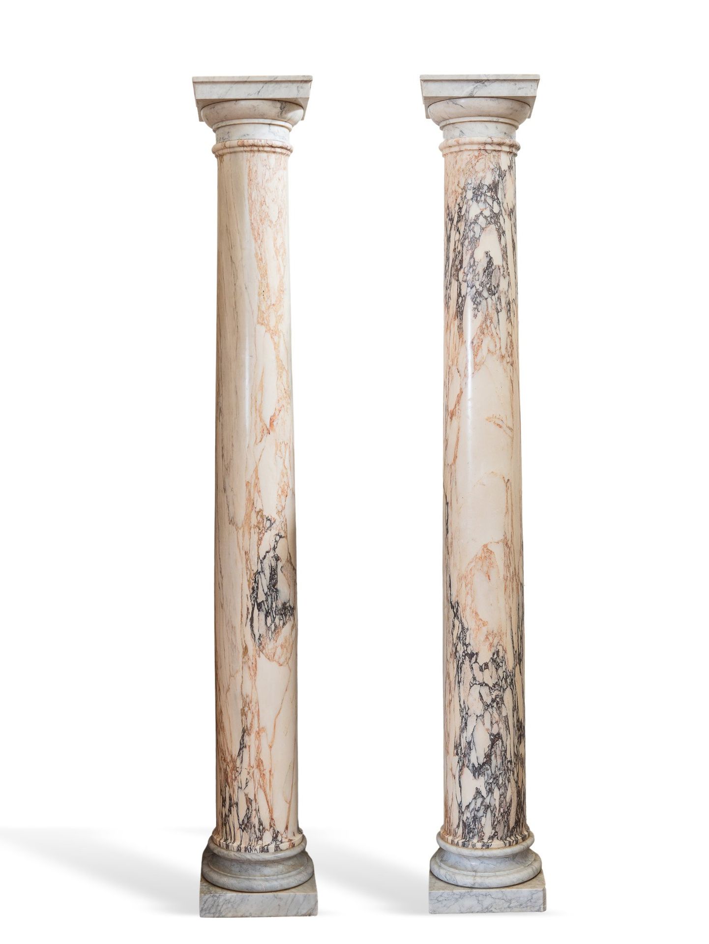 Null Säulenpaar aus Pavonazzetto-Marmor, 222x31x31cm - 20. Jahrhundert