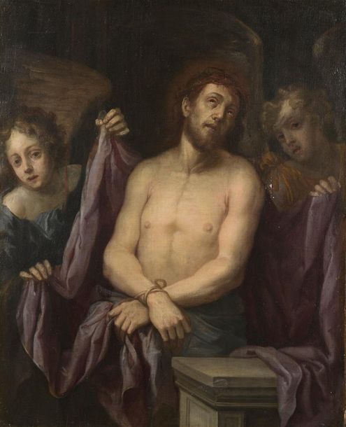 Null Ecole FLAMANDE du XVIIe siècle Le Christ aux liens, entouré de deux Anges H&hellip;
