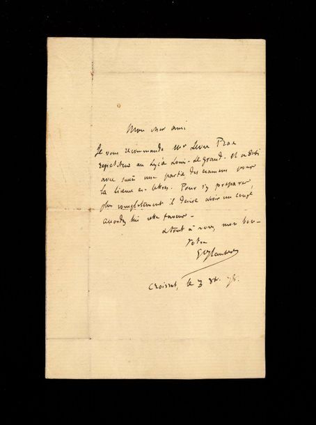 Gustave flaubert (1821-1880) L.A.S. To "my dear friend."
Croisset, 3 8bre [18]78&hellip;