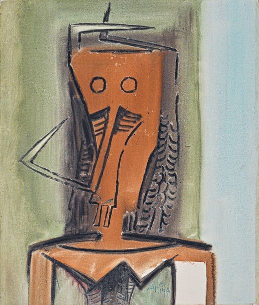Wifredo LAM (1902-1982) 
Figure, 1972
Huile sur toile, signée et datée en bas au&hellip;