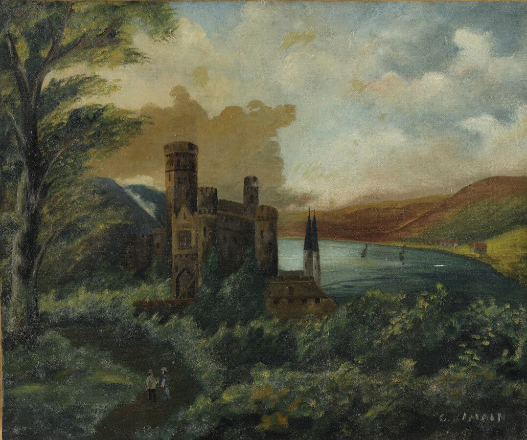 Null Château-fort dans un paysage lacustre

Huile sur toile, signée C. Ramain. 
&hellip;