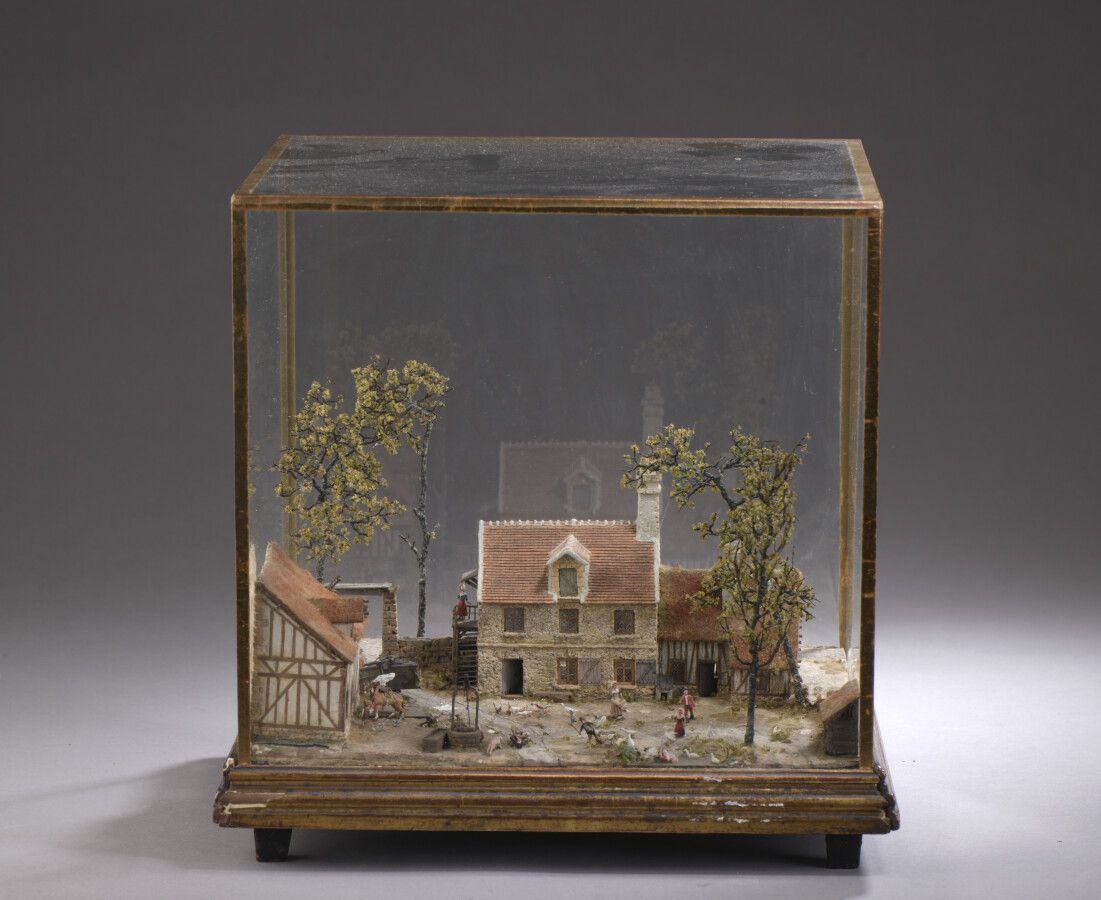 Null Diorama représentant une cour de ferme plantée d'arbres avec maison d'habit&hellip;
