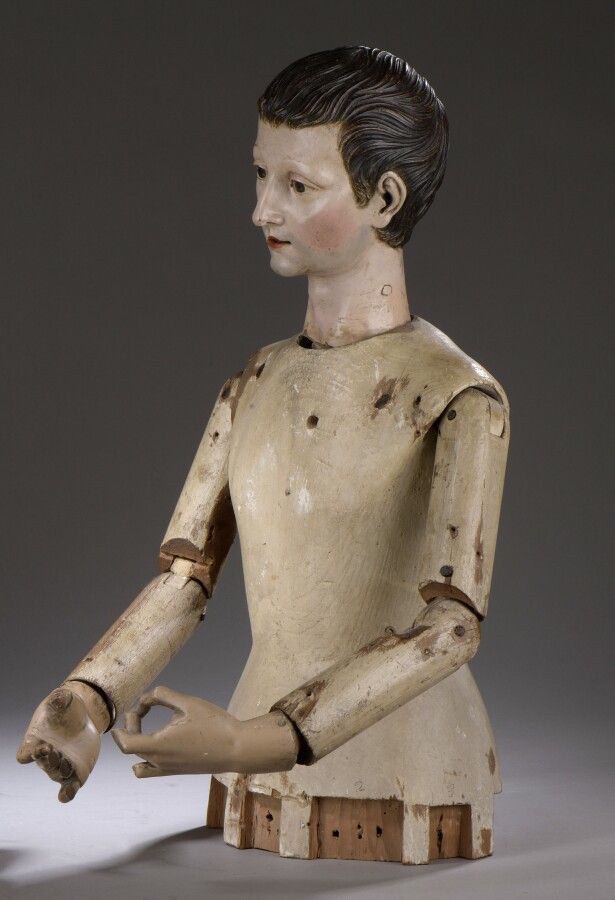 Null Mannequin masculin de procession, en bois sculpté, la tête et les avant-bra&hellip;