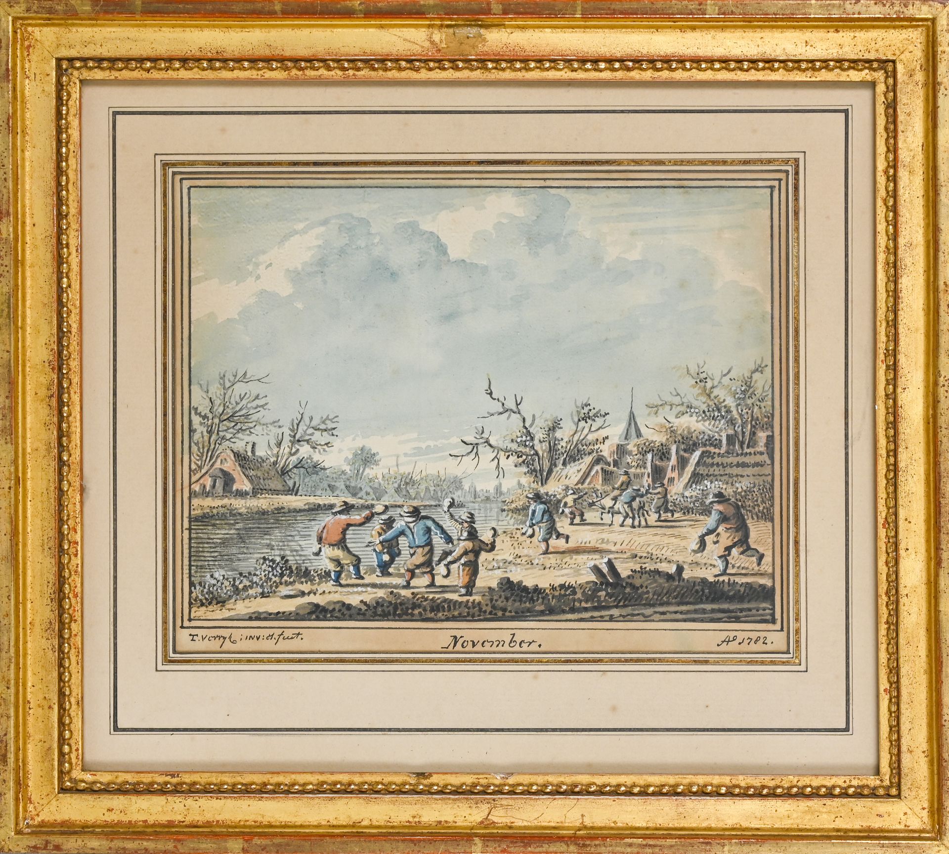 Dirk VERRIJK (1734-1786) 一年中的十二个月

12幅水彩画组曲，水粉画的亮点，框架笔触，标题、签名和日期为 "1782"。

H.14 &hellip;