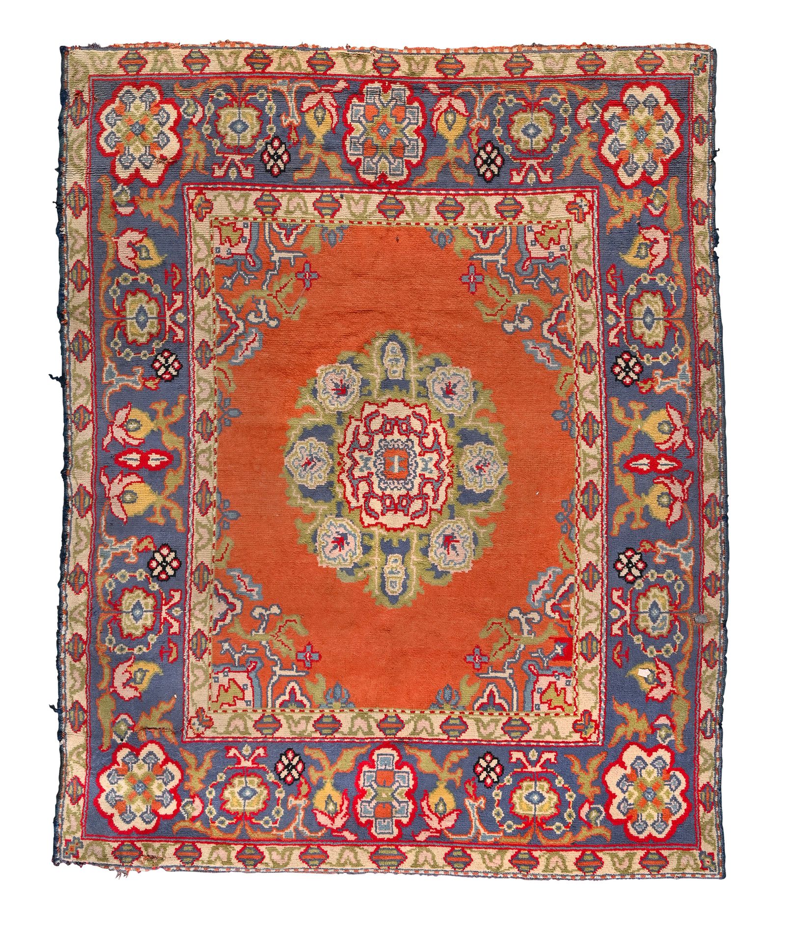 PERSE Gran alfombra con medallón central y enjutas sobre fondo naranja, borde co&hellip;
