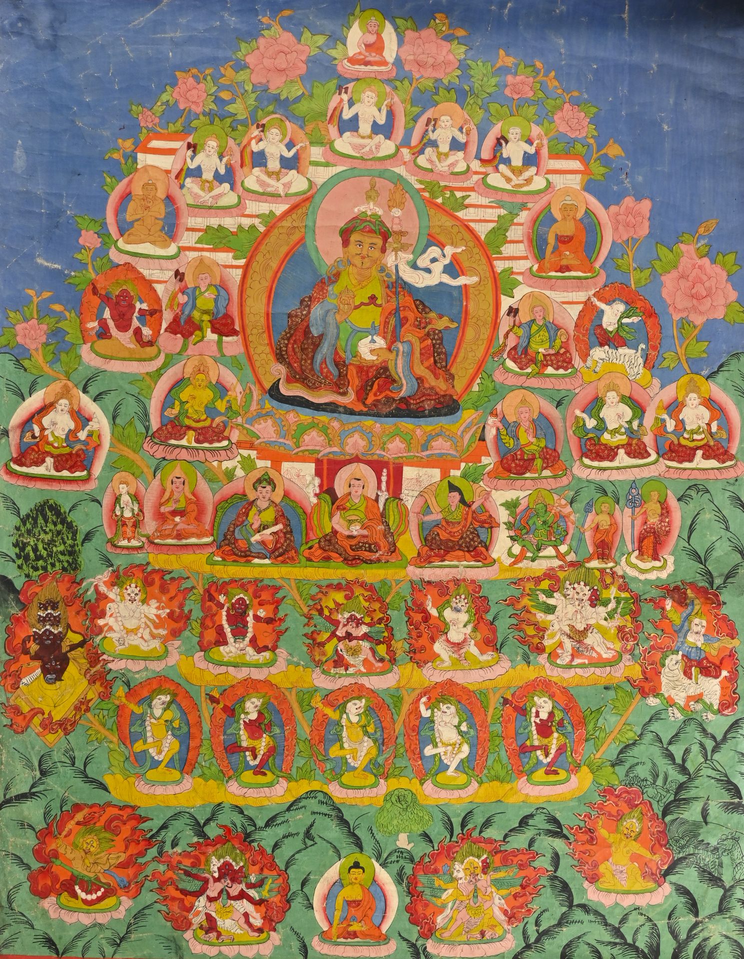 HIMALAYA - début XXème siècle Tangka representing a priest surrounded by the cel&hellip;