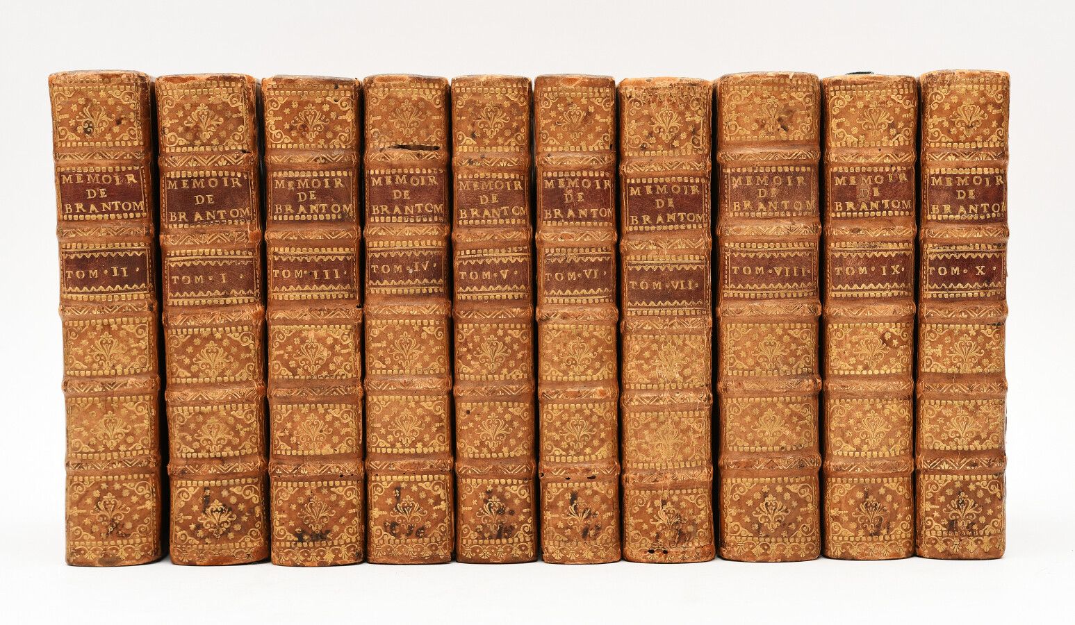 Null BRANTOME（皮埃尔-德-布尔迪耶）。备忘录。

莱顿，Jean Sambix le jeune，1722年。10卷小12开本，金色小牛皮，书脊有&hellip;