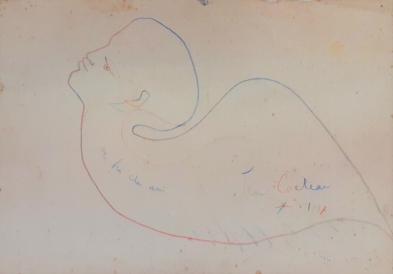 Null 让-科克托（Jean COCTEAU） (1889-1963)

Nymph, 1957

纸板上的彩色铅笔画，右下方有签名和日期，左侧有 "致最亲爱&hellip;