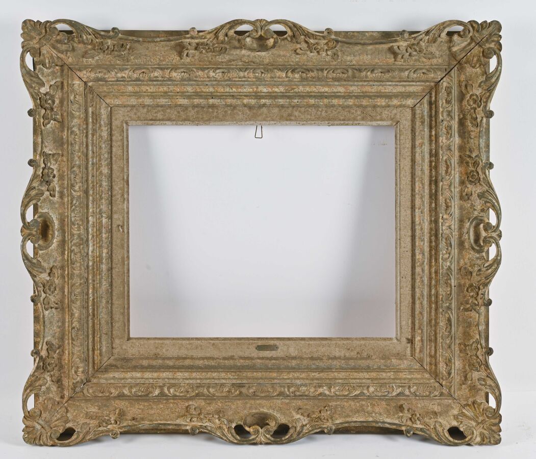 Null Rectangular frame in carved wood, partially openwork with patina 

Louis XV&hellip;