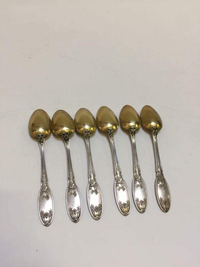 Null Six teaspoons in silver and vermeil 800 thousandths with trophies of music.&hellip;
