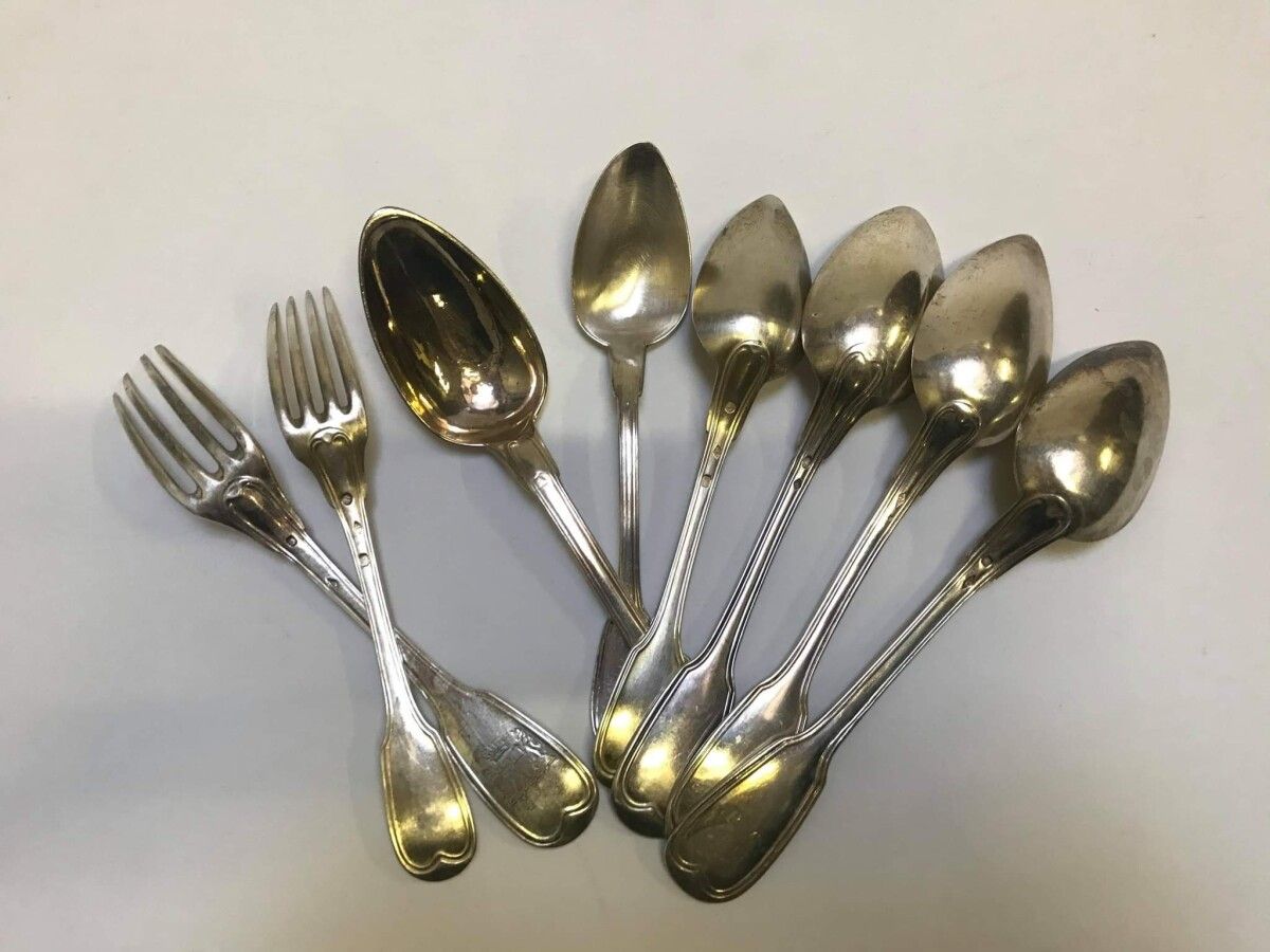 Null Five spoons and two forks in silver 925 thousandths 

Model with nets. 

Re&hellip;
