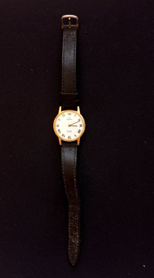 Null 欧米茄DE VILLE，女士手表，黄金和皮革表带，石英机芯。

直径：24毫米