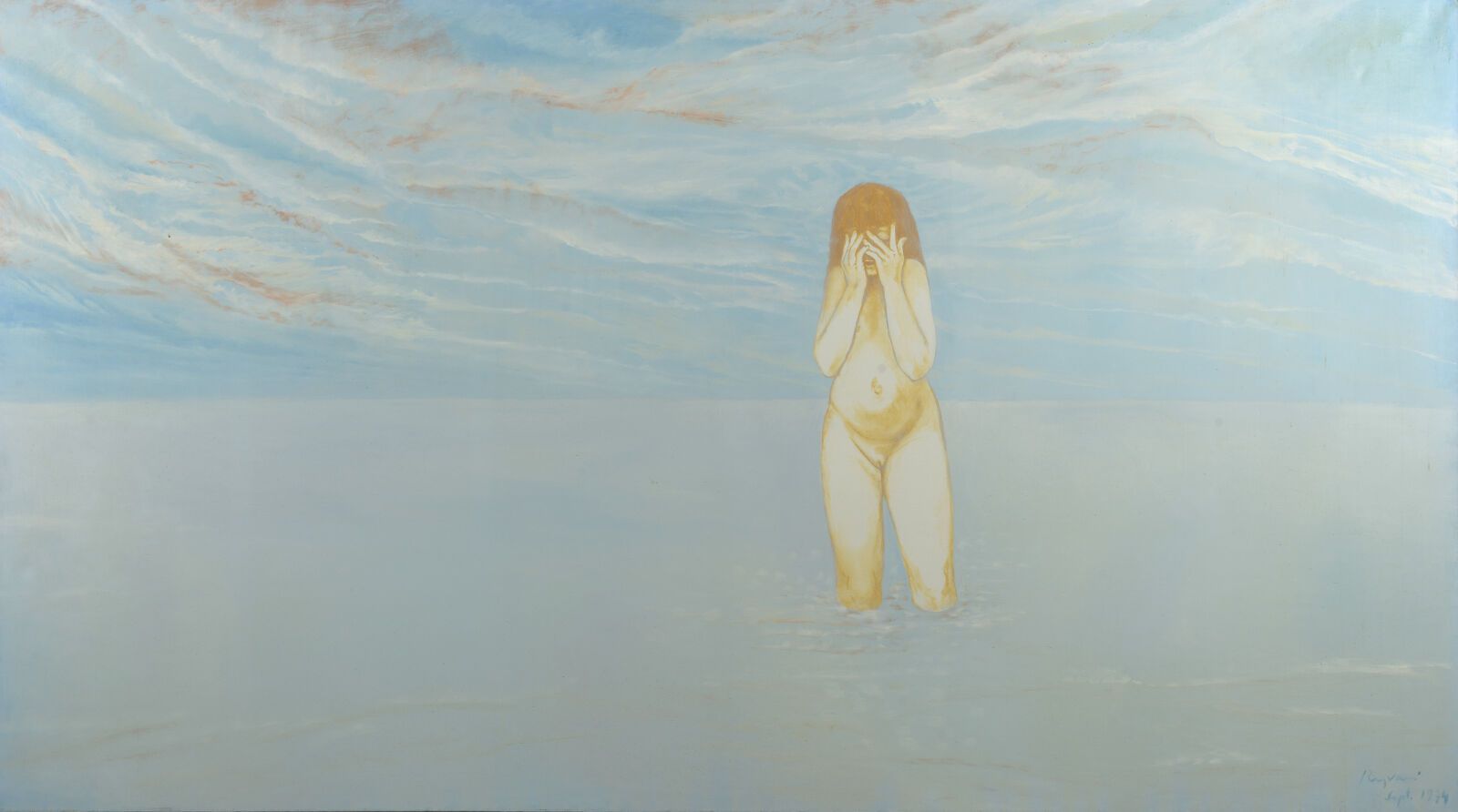 Null 谢尔盖-雷兹瓦尼（生于1928年

黎明中的小女孩，1974年

布面油画，右下方有签名和日期1974年9月

H.190厘米 - 长340厘米

内&hellip;