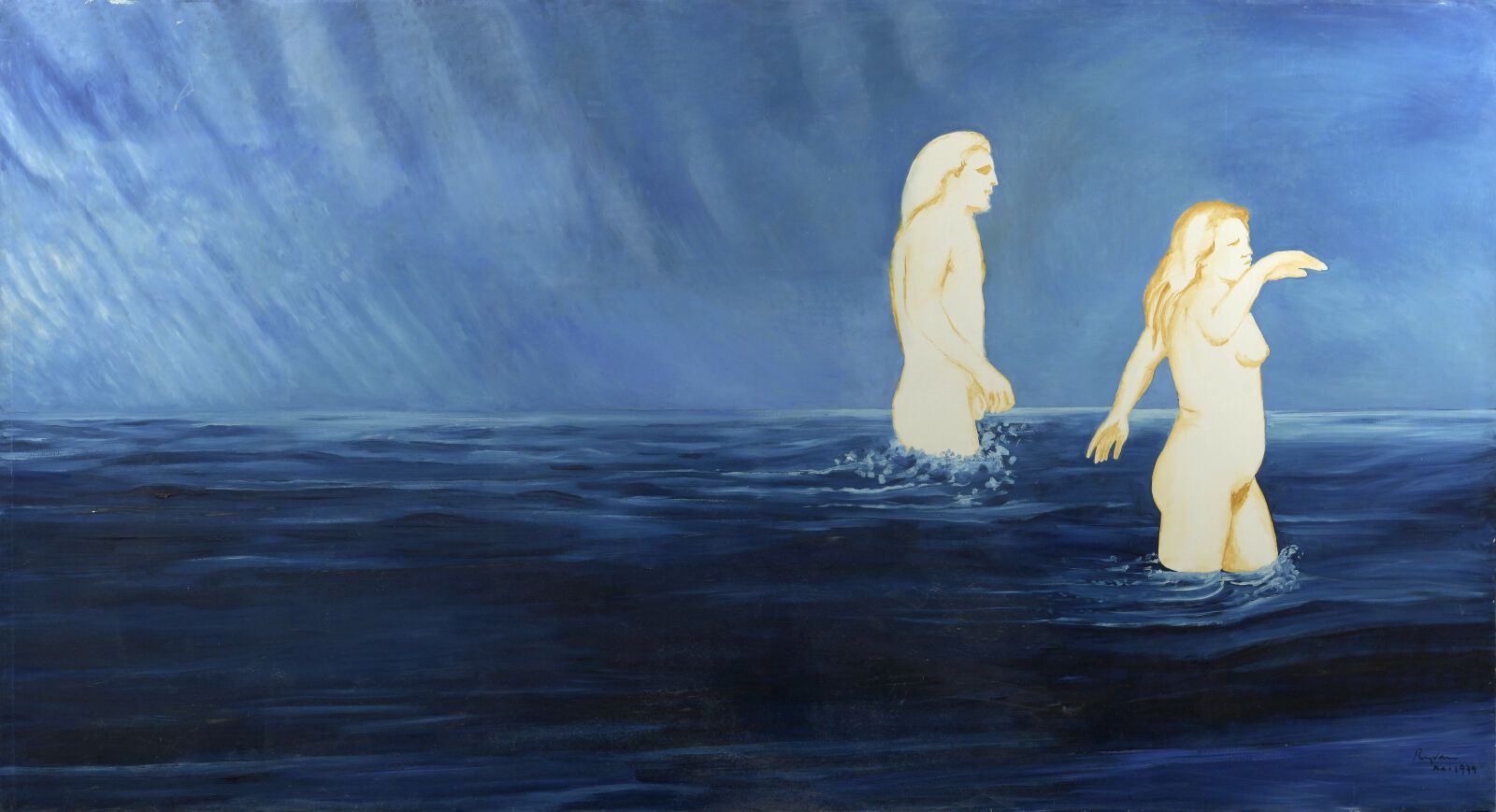 Null 谢尔盖-雷兹瓦尼（生于1928年

夫妇或半夜洗澡，1974年

布面油画，右下方有签名和日期1974年5月

H.190厘米 - 宽340厘米

轻&hellip;