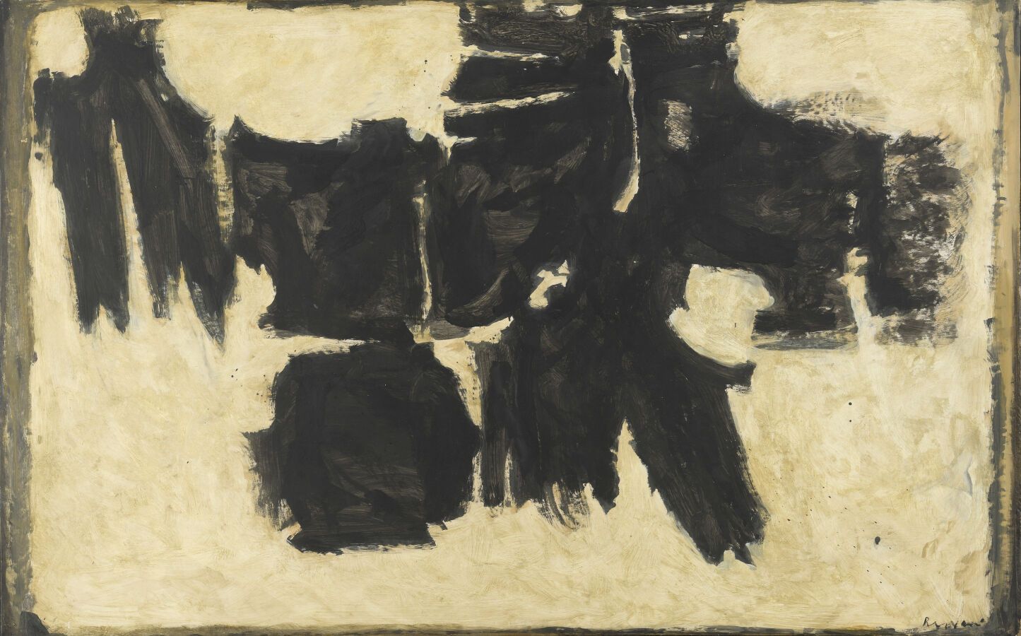 Null 谢尔盖-雷兹瓦尼（生于1928年

无题》，来自《布兰奇》系列，1960年

纸上油画，装在画布上，右下角有签名

H.122 cm - L.194 &hellip;