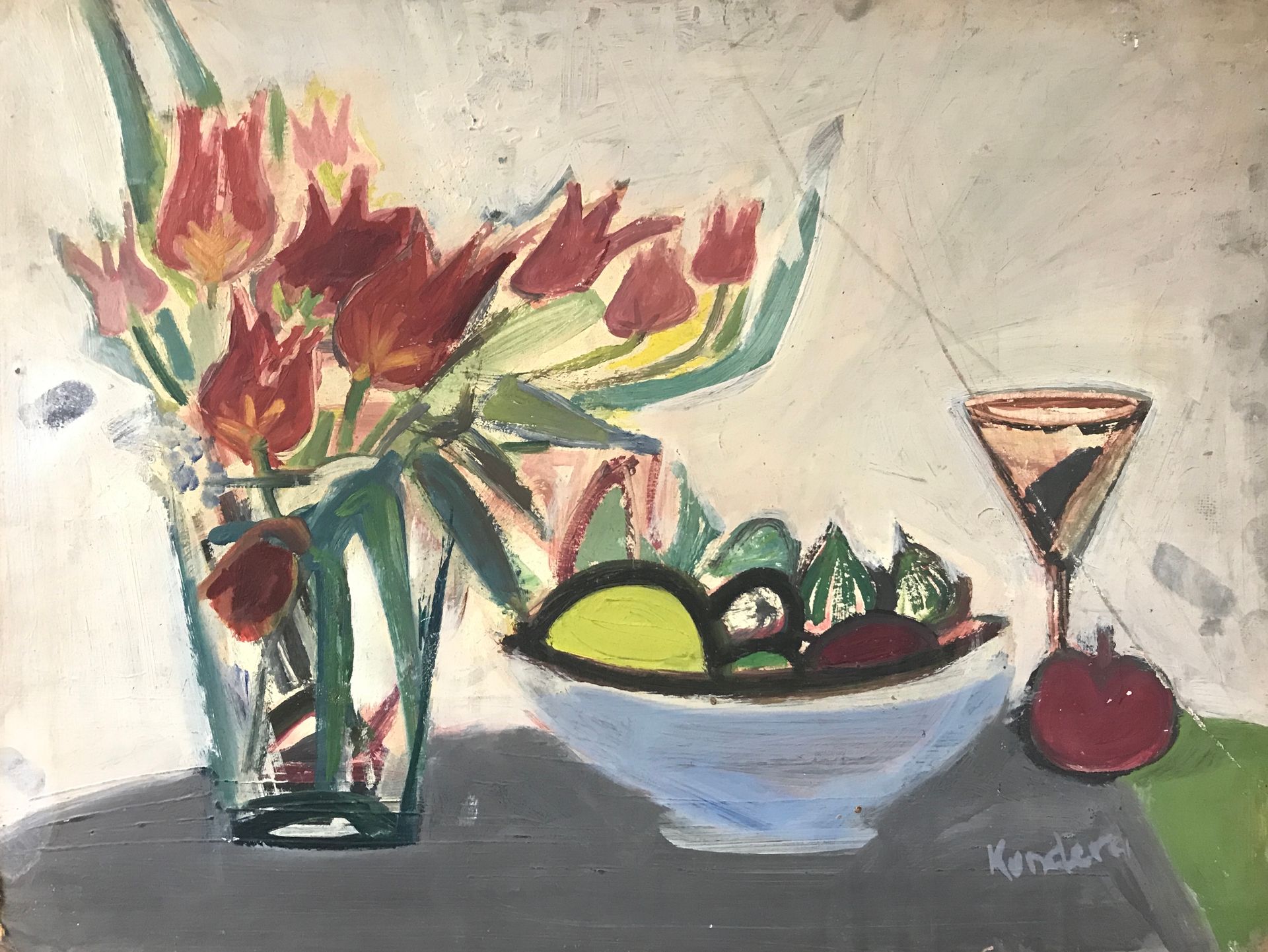 Rudolf KUNDERA (1911-2005) Fleurs, fruit et verre de vin

Huile sur carton, sign&hellip;