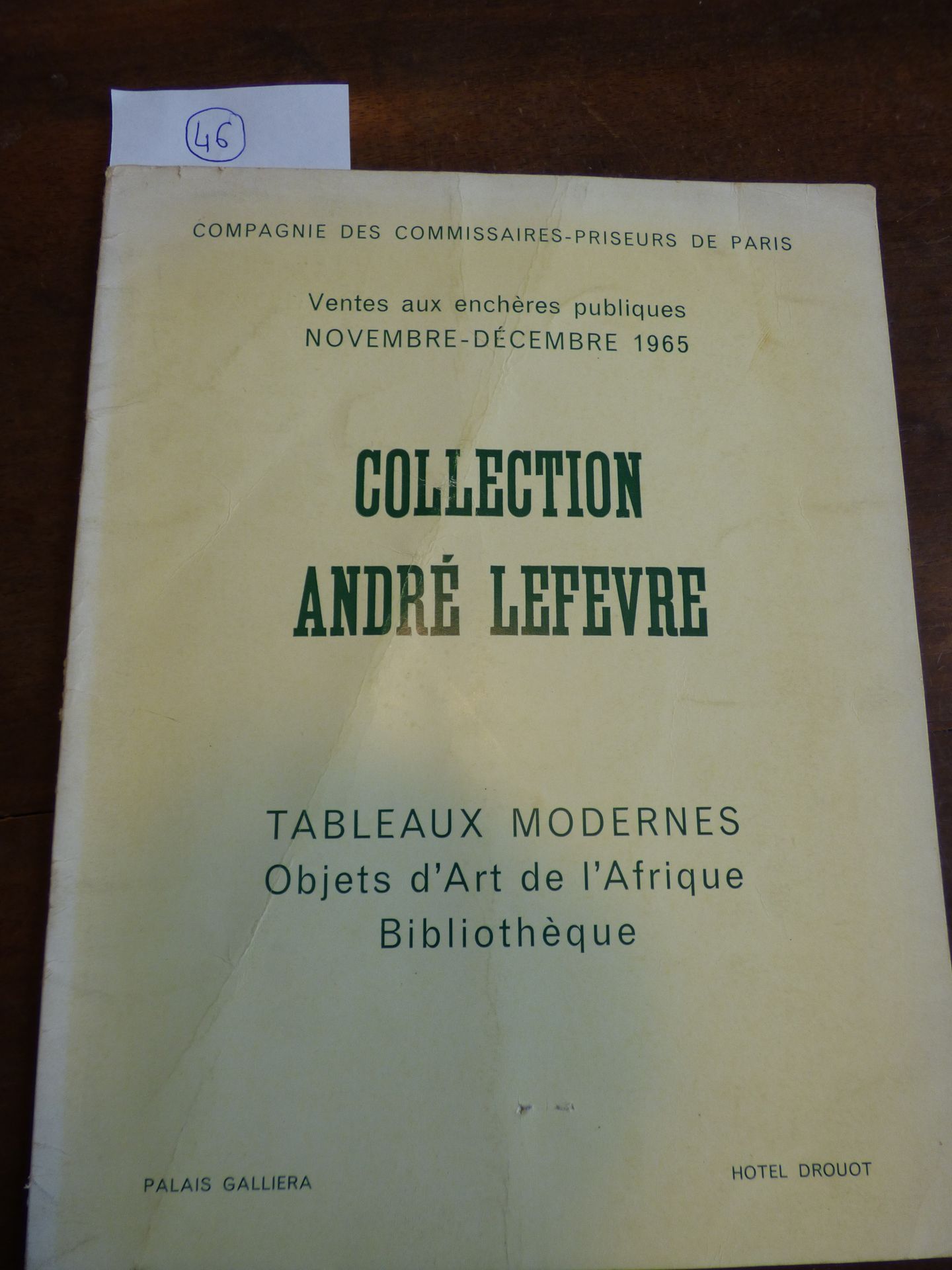 Collection André Lefevre / Tableaux Modernes / Objets d'Art de l'Afrique Palais &hellip;