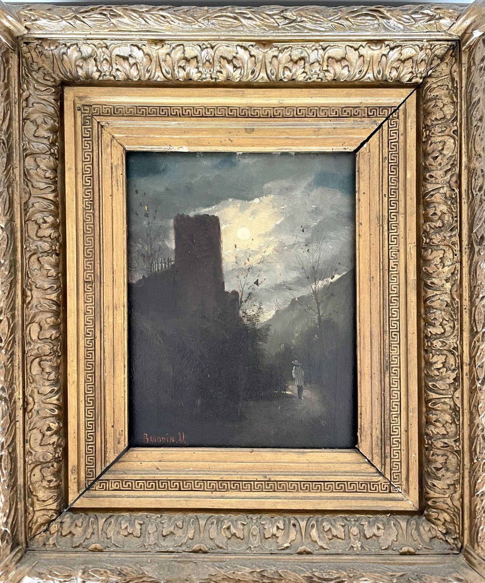 Null 归功于保罗-阿尔伯特-鲍杜安（1844-1931）。

"有塔和步行者的夜景"。

板上油彩。

左下方有签名和日期（18）84。

H.24 cm &hellip;