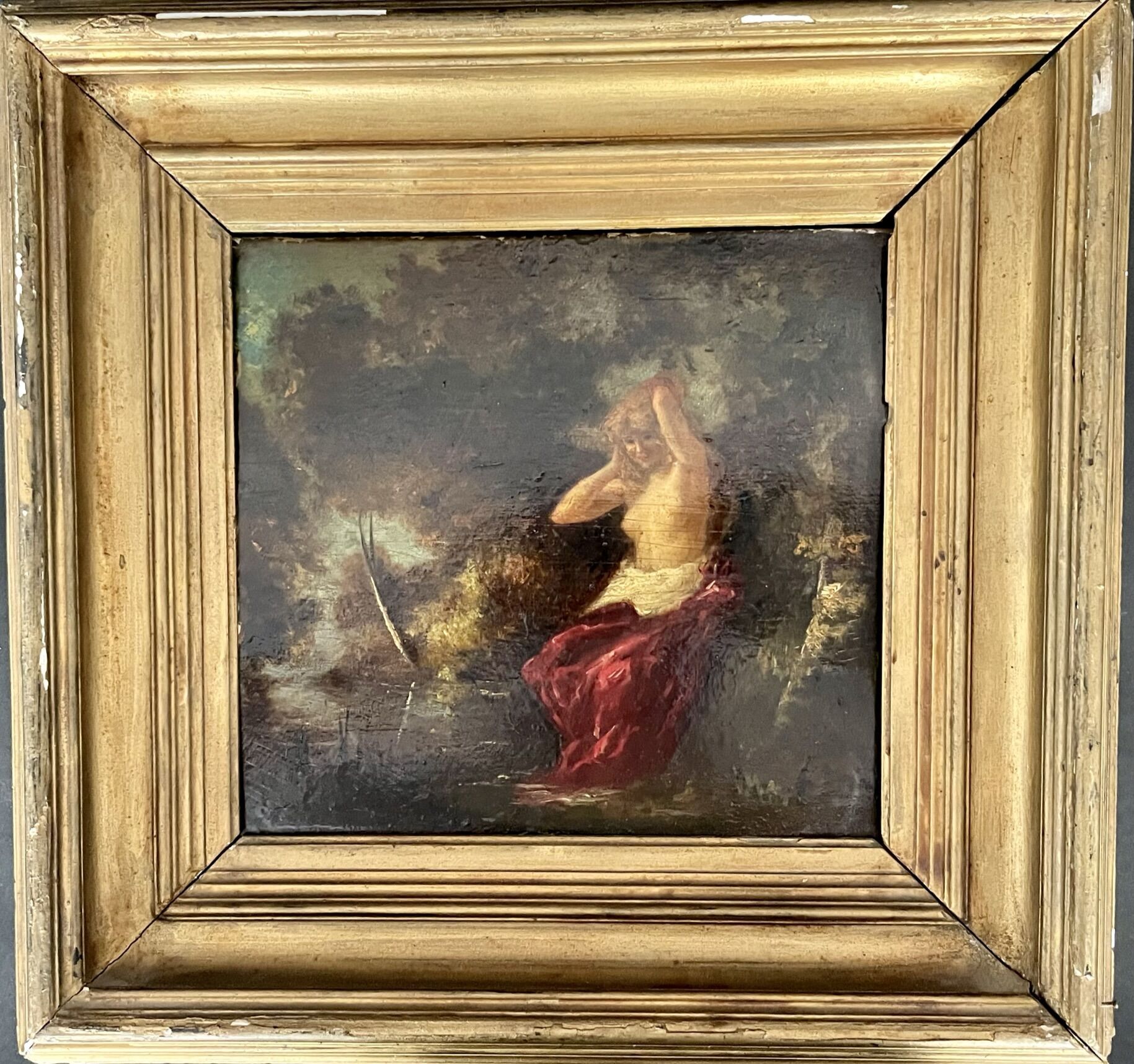 Null 19th century FRENCH SCHOOL circa 1850

"Woman bathing at the river".

Oil o&hellip;