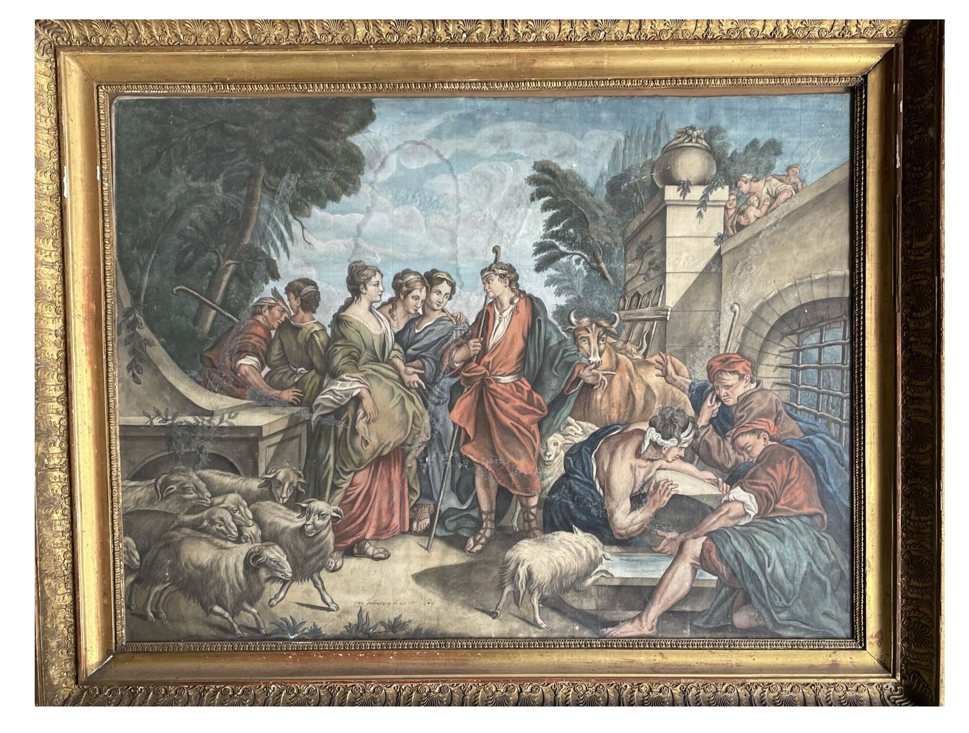 Null 19世纪的新古典主义流派

"雅各布和拉结在井边的会面"。

雕刻线上的水彩画。

签名为Desterbecq，日期为1806年5月28日。

H.5&hellip;