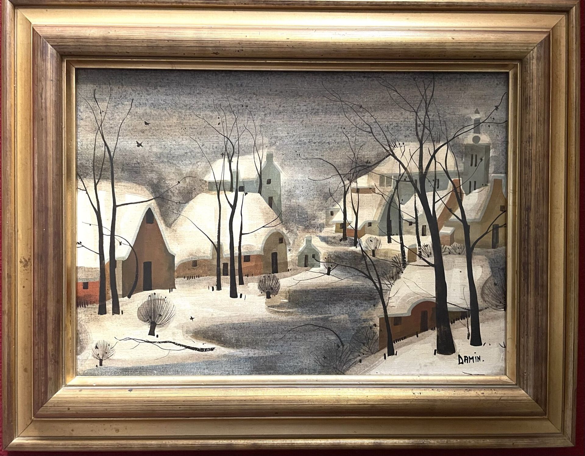 Null Georges DAMIN (born in 1942)

"Village under the snow".

Oil on canvas.

Si&hellip;
