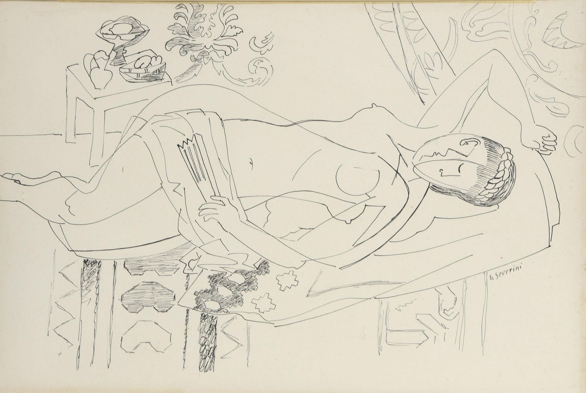 Null 吉诺-塞维里尼 (1883-1966)

西沙》，1947年

水墨画（钢笔），右下方有签名

H.36.5厘米 - 宽54厘米

后期在纸质支架上覆&hellip;