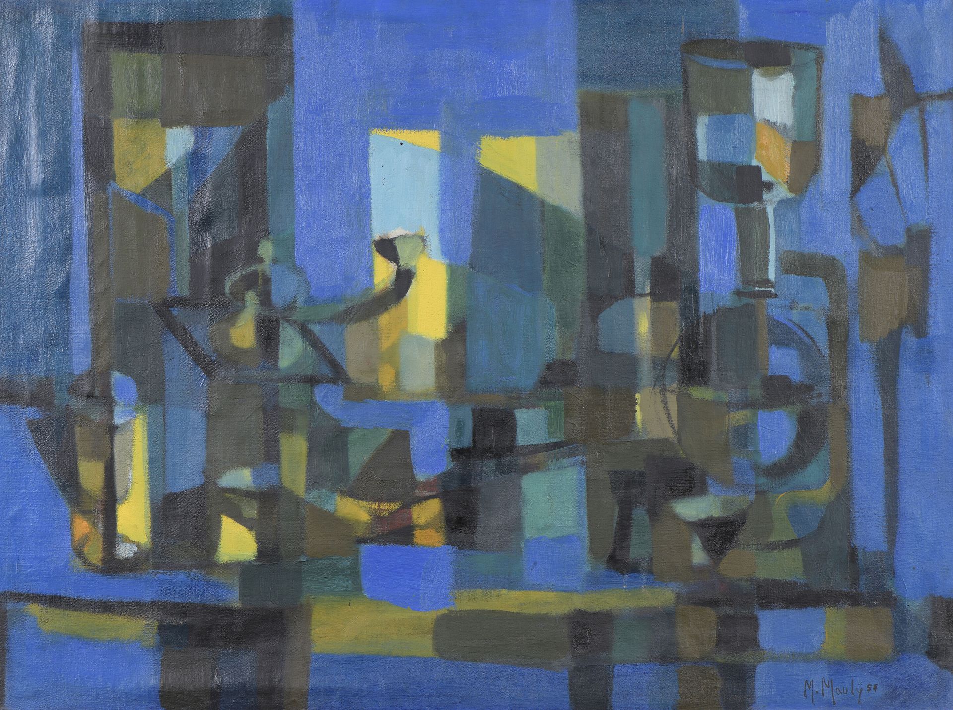 Null 马塞尔-穆里(Marcel MOULY) (1918-2008)

蓝色静物，1954年

布面油画，右下角有签名，背面有会签、标题、日期和位于巴黎的&hellip;