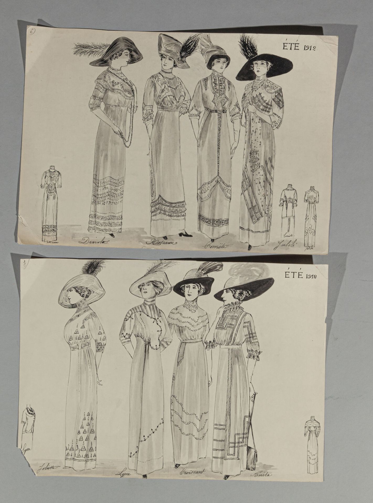 Null Sketch of fashion, Summer 1912, Indian ink and wash on card paper; two plat&hellip;