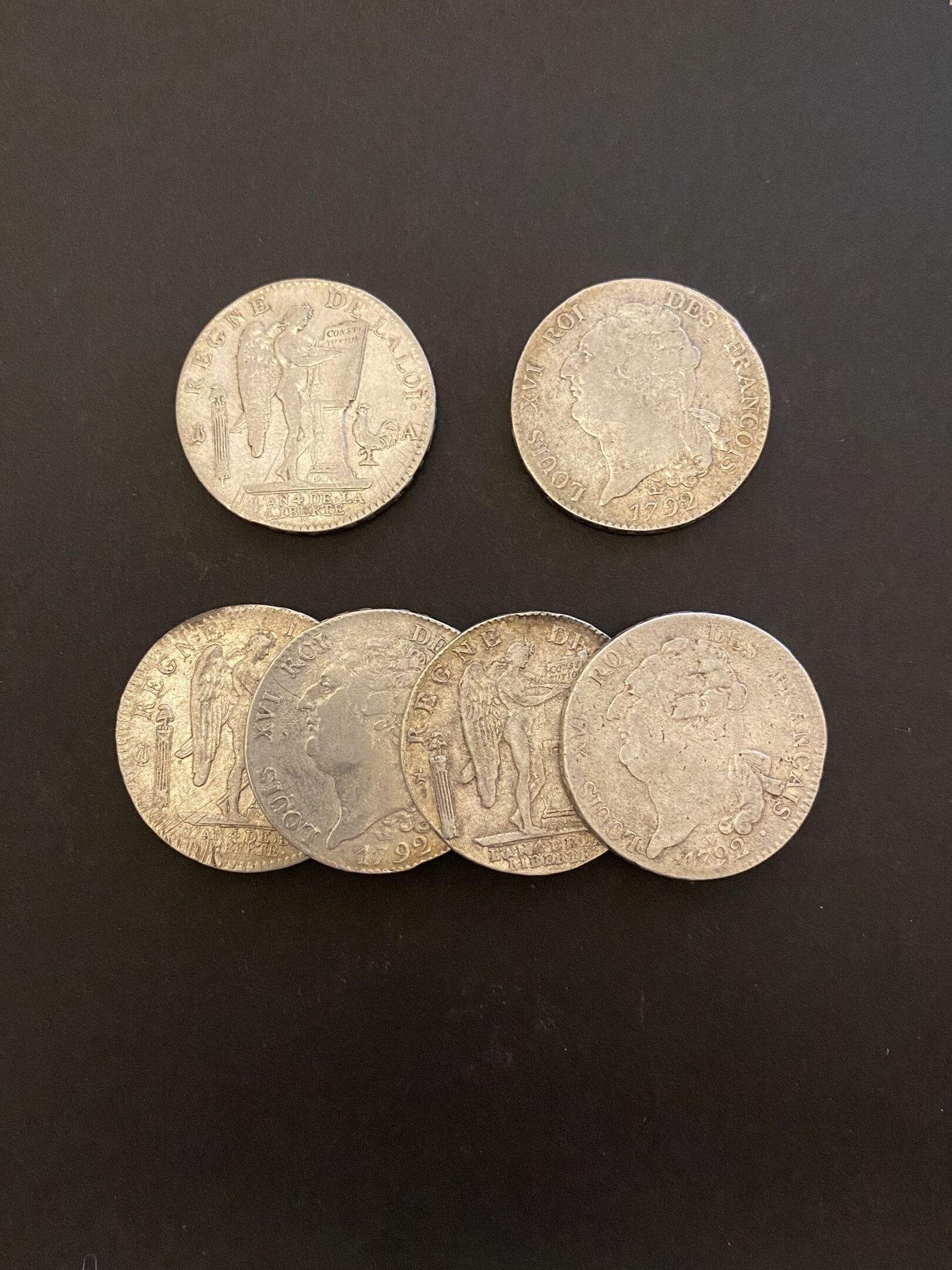 Null FRANCIA 
Lote de seis escudos constitucionales de plata con Genio
Peso : 17&hellip;