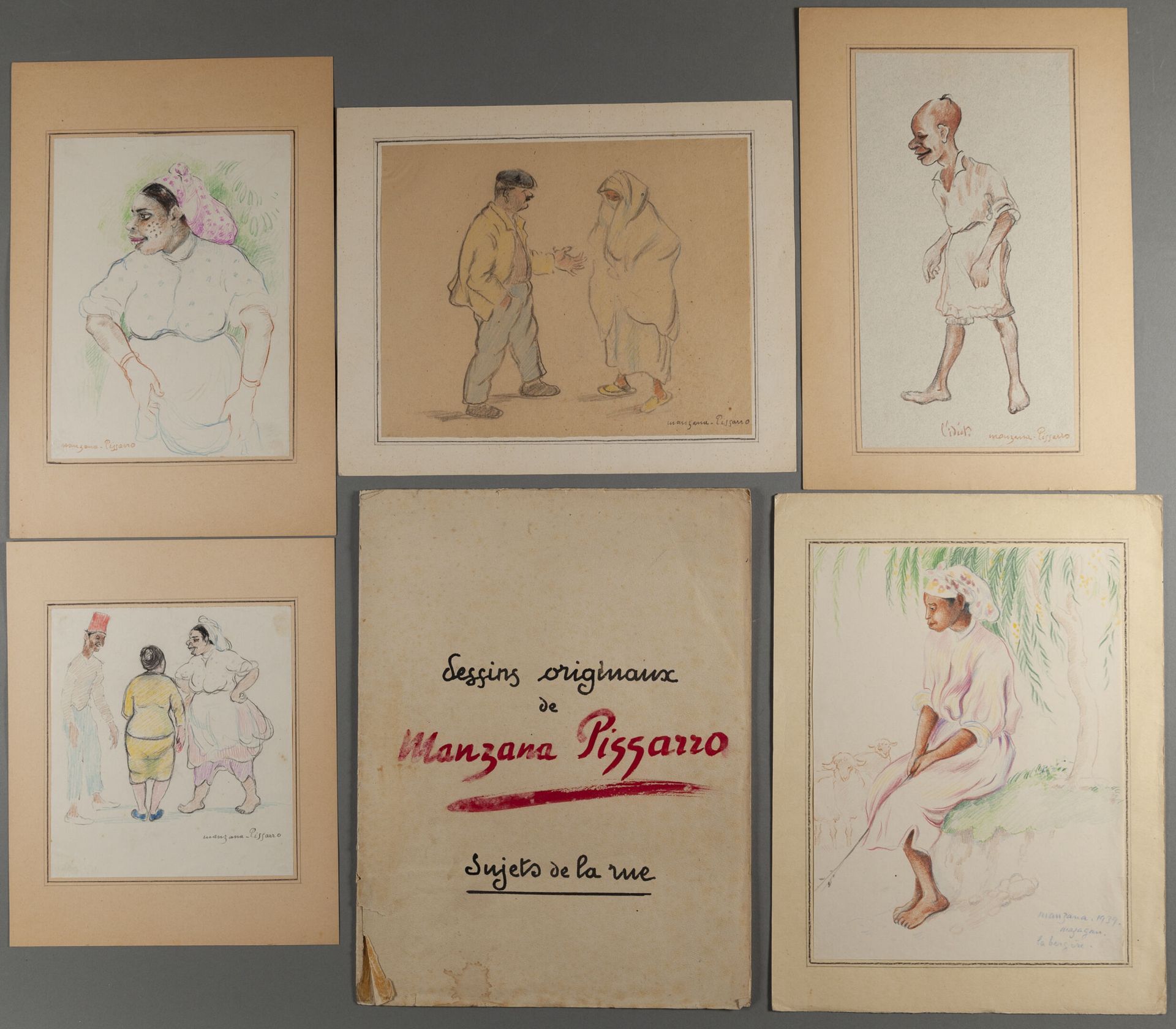 Georges MANZANA-PISSARRO (1871-1961) 
Sujets de la rue 
Ensemble de cinq dessins&hellip;