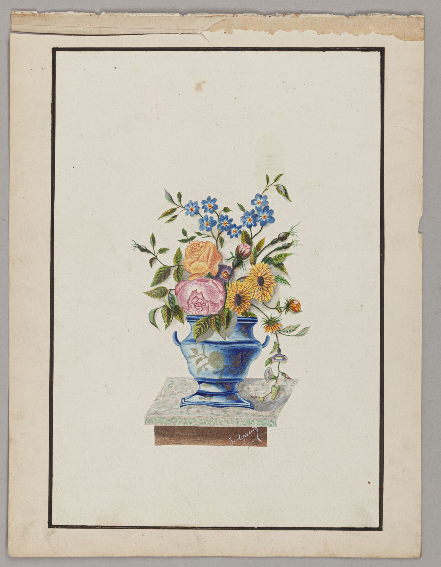 Null 19世纪的法国学校

花瓶中的花束

水彩画

H.29厘米，长20厘米

带有签名