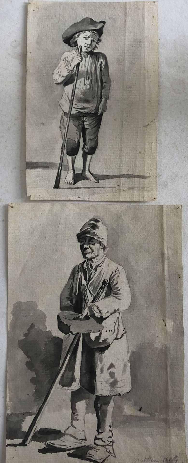 Null 让-雅克-德-布瓦西厄（1736 - 1810）的随行人员

带帽子的农民

灰色水洗，铺纸，右下角注有 "夏蒂荣 "字样

H.21厘米 长14.5&hellip;