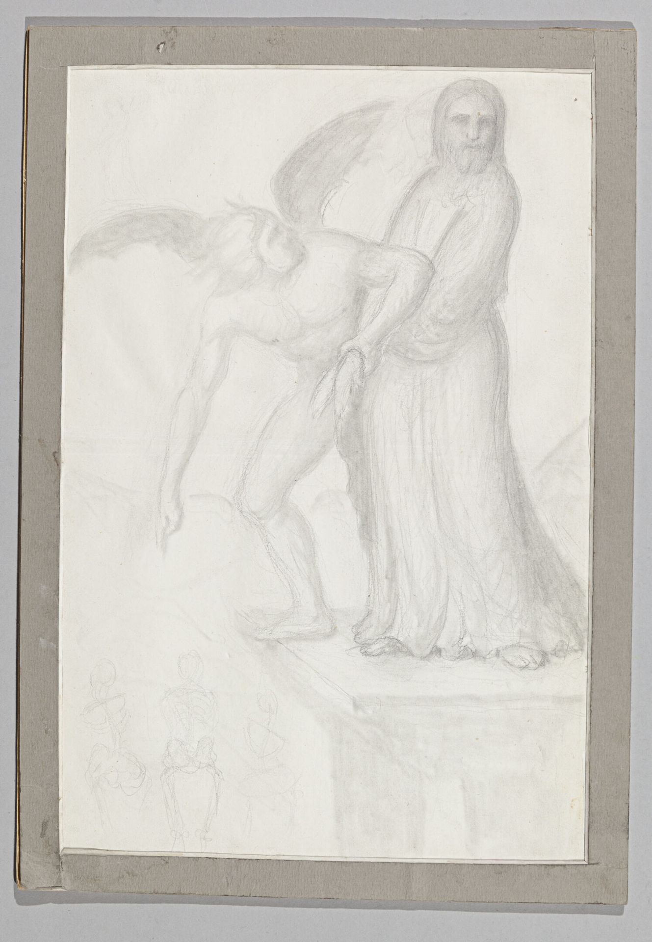 Null 伊伦妮-理查德 (1821-1906)

基督的诱惑》，约1840年

纸上铅笔。

H.35厘米 宽23.5厘米

褪色和损坏的叶片